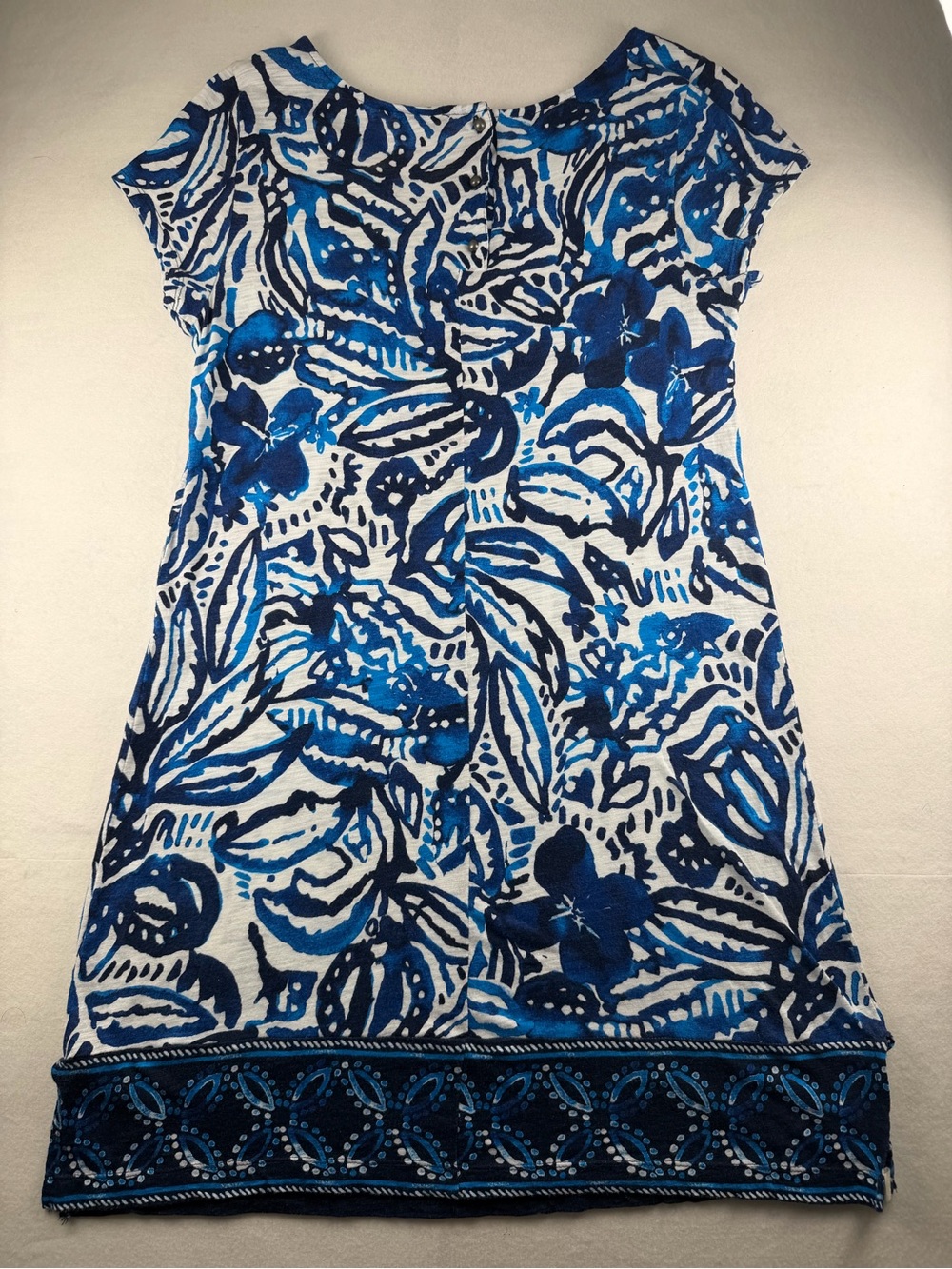 Lucky Brand Blue Tropical Print Knit Mini Dress Boho Shift - Picture 3 of 7